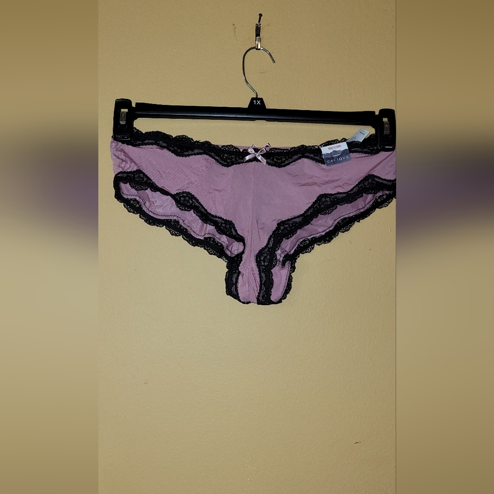 Cacique Pink and Black Lace Cheeky Panties with Dreams Slogan- NWT
